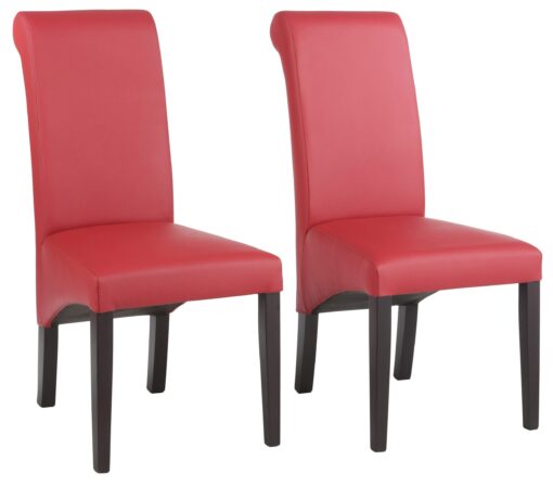 Czerwone krzesła z naturalnej skóry, ciemne nogi - 2 sztuki