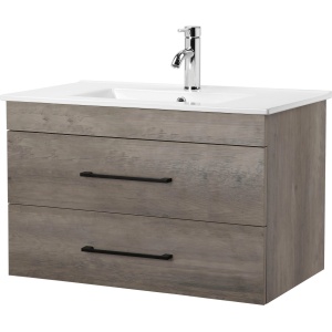 Szafka z ceramiczną umywalką dąb szary, 80 cm