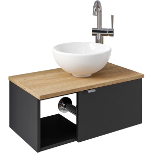 szafka z umywalką czarny/dąb halifax