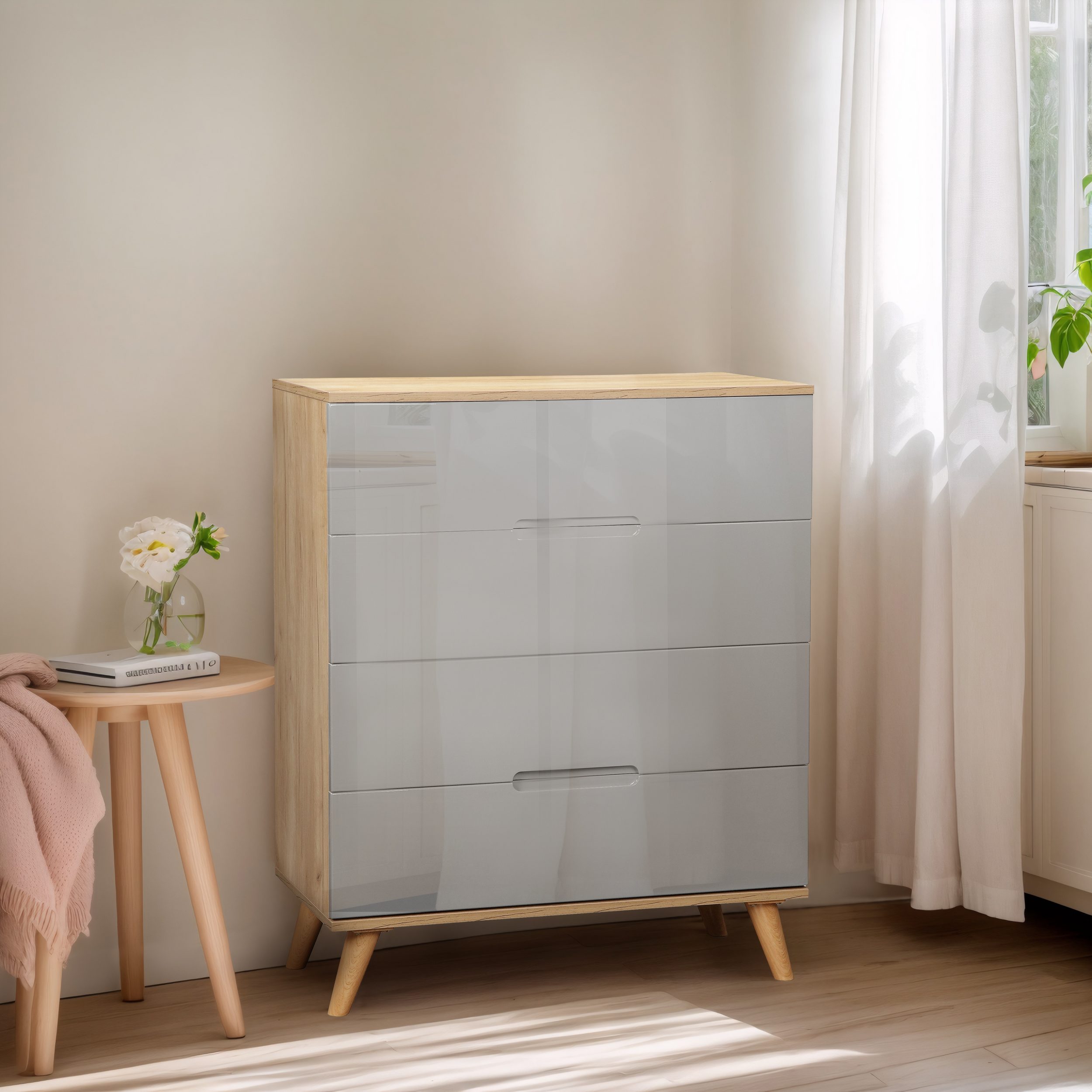 komoda szary połysk/dąb