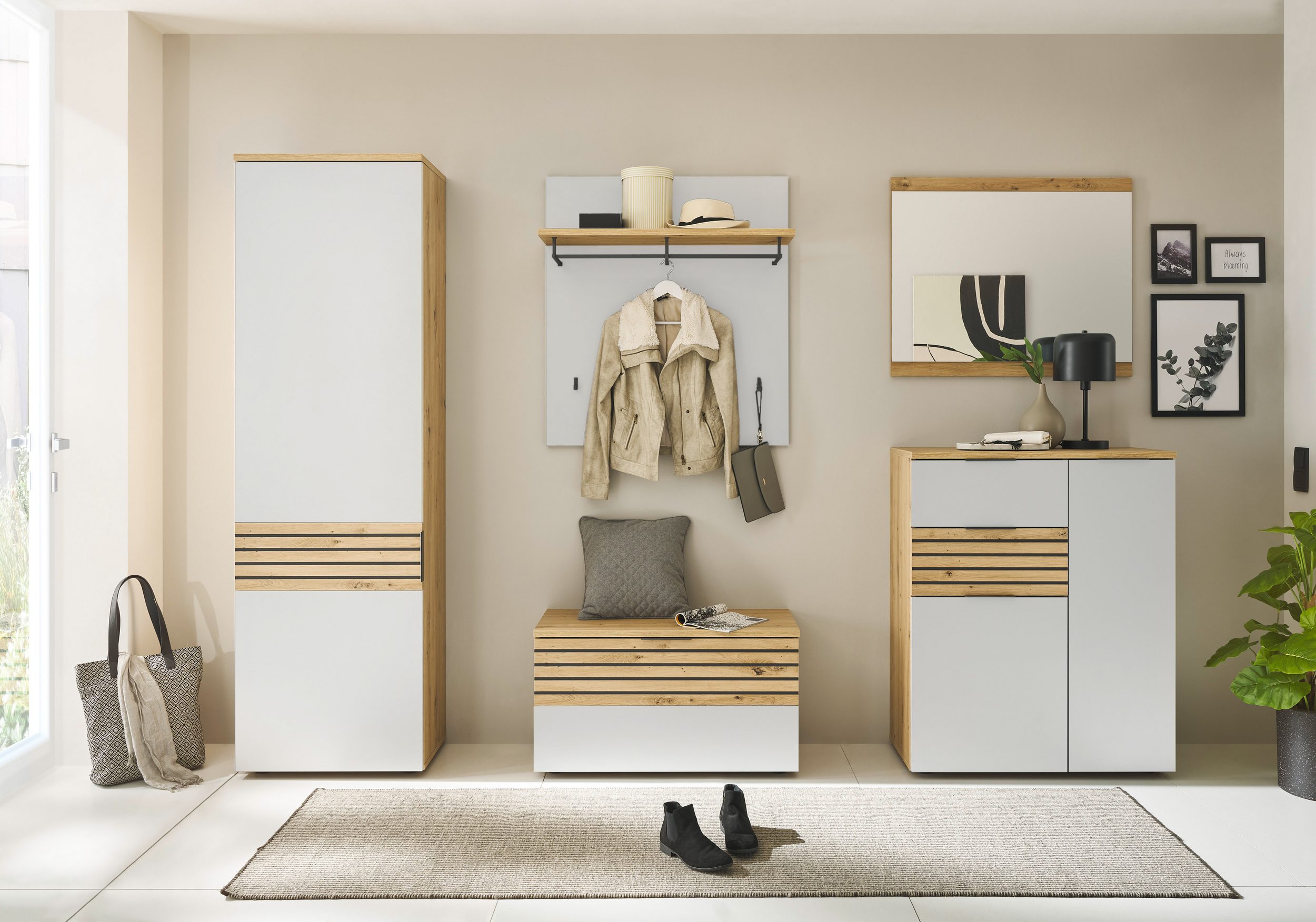 komoda biel/ dąb artisan