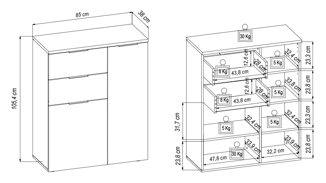 komoda biel/ dąb artisan